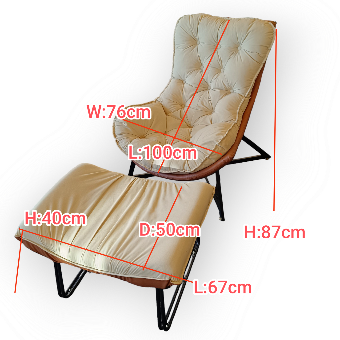 Marshmallow faux leather arm chair with Ottoman