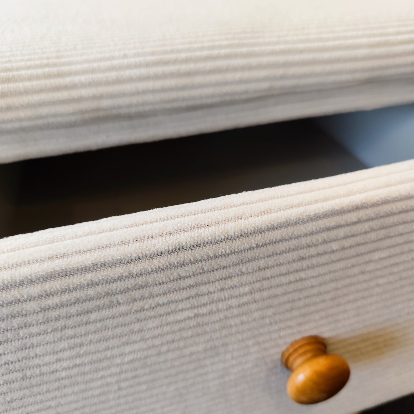 Modern Corduroy Bedside Table with Solid Wood Legs--Grry