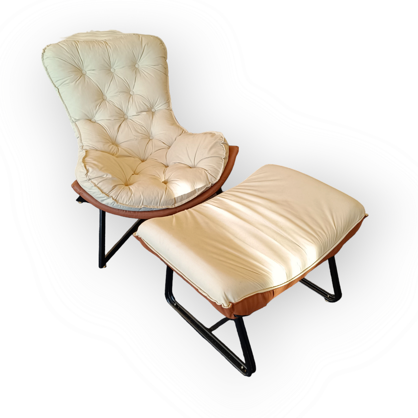 Marshmallow faux leather arm chair with Ottoman