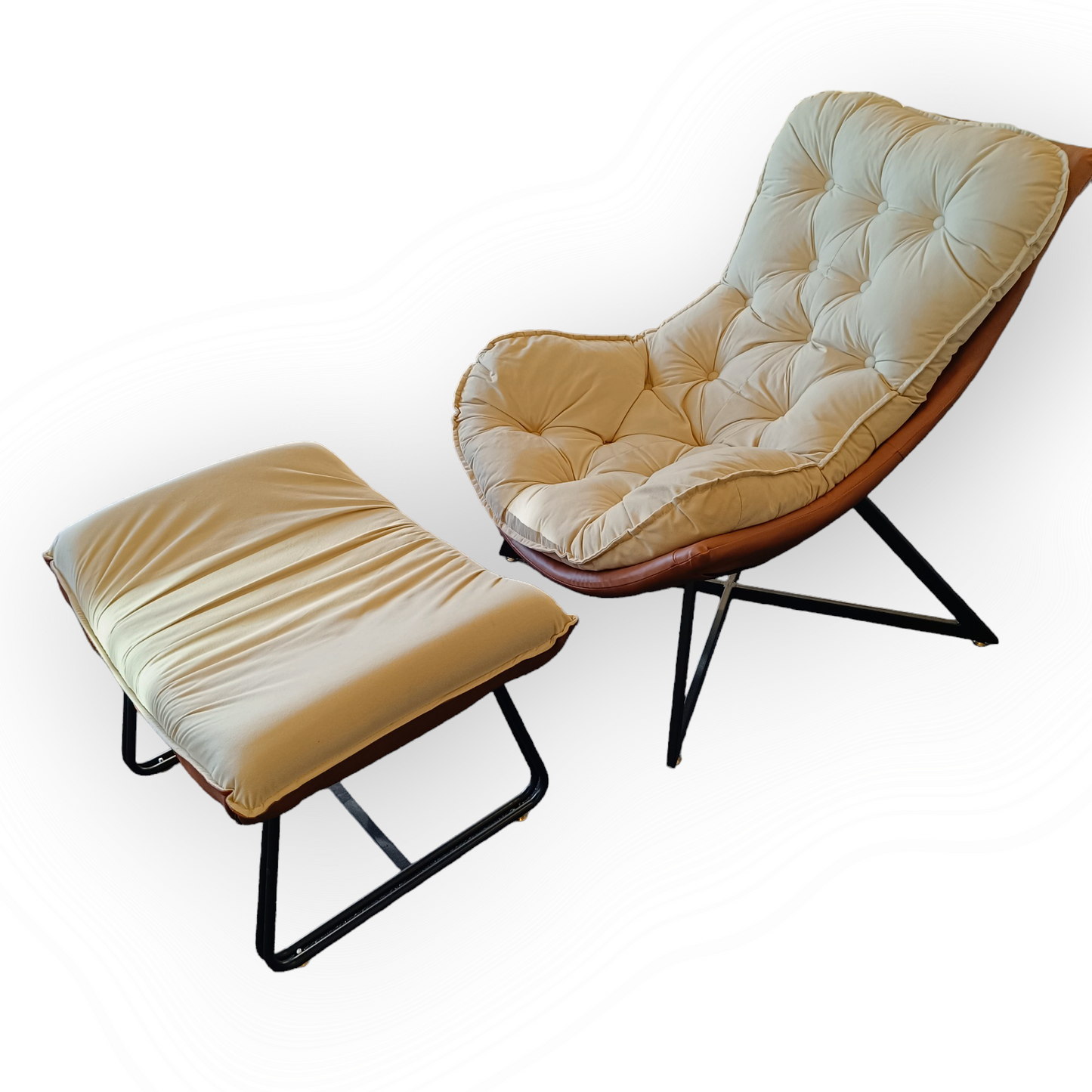 Marshmallow faux leather arm chair with Ottoman