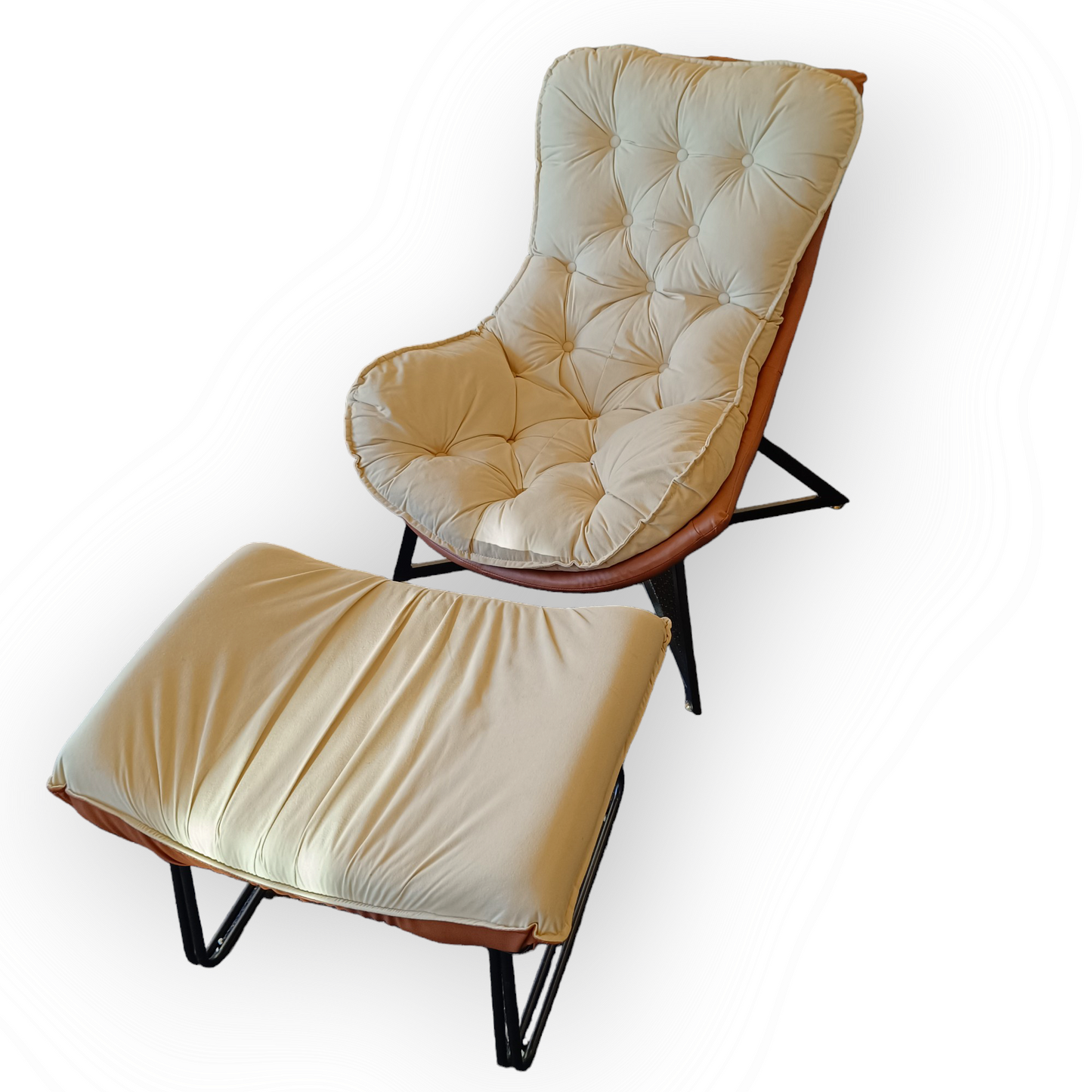 Marshmallow faux leather arm chair with Ottoman