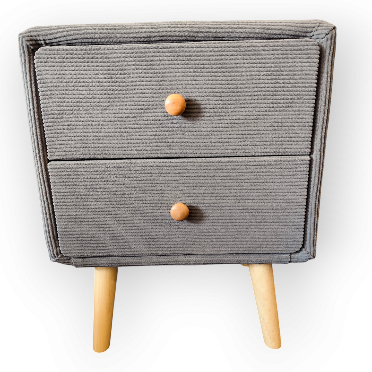 Modern Corduroy Bedside Table with Solid Wood Legs--Grry