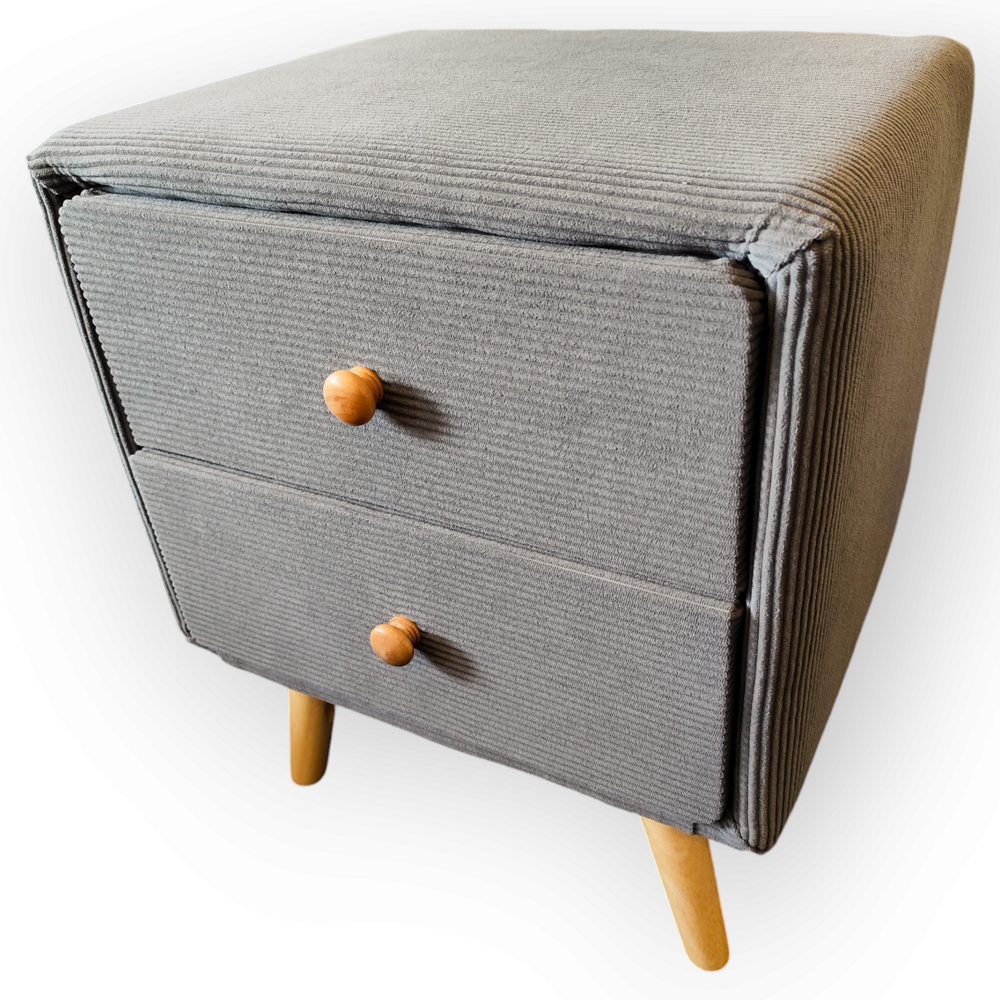 Modern Corduroy Bedside Table with Solid Wood Legs--Grry
