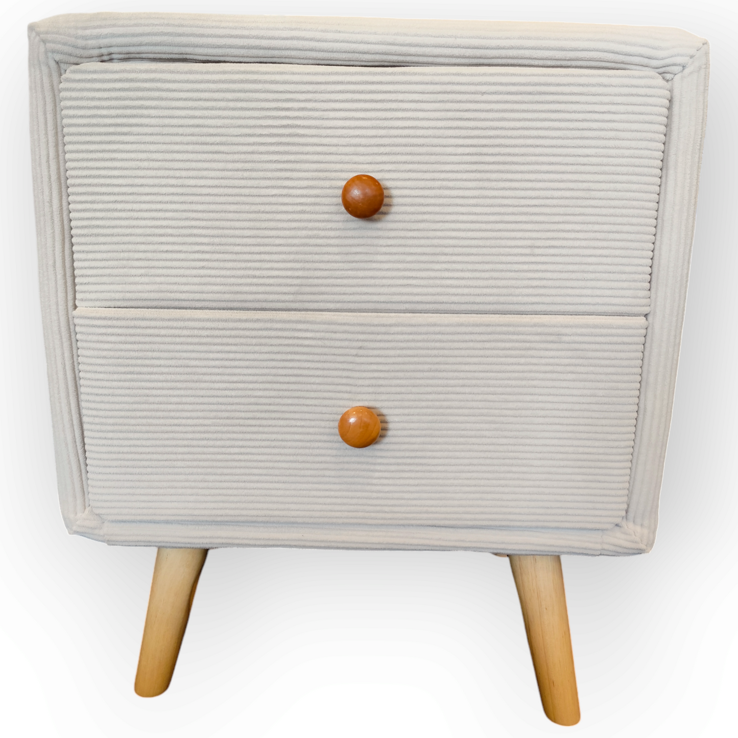 Modern Corduroy Bedside Table with Solid Wood Legs--Cream