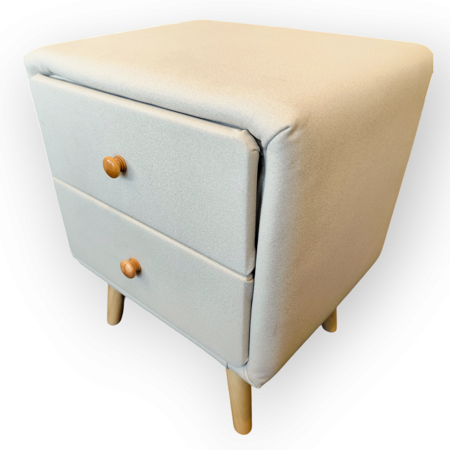 Modern leathaire Bedside Table with Solid Wood Legs-Cream