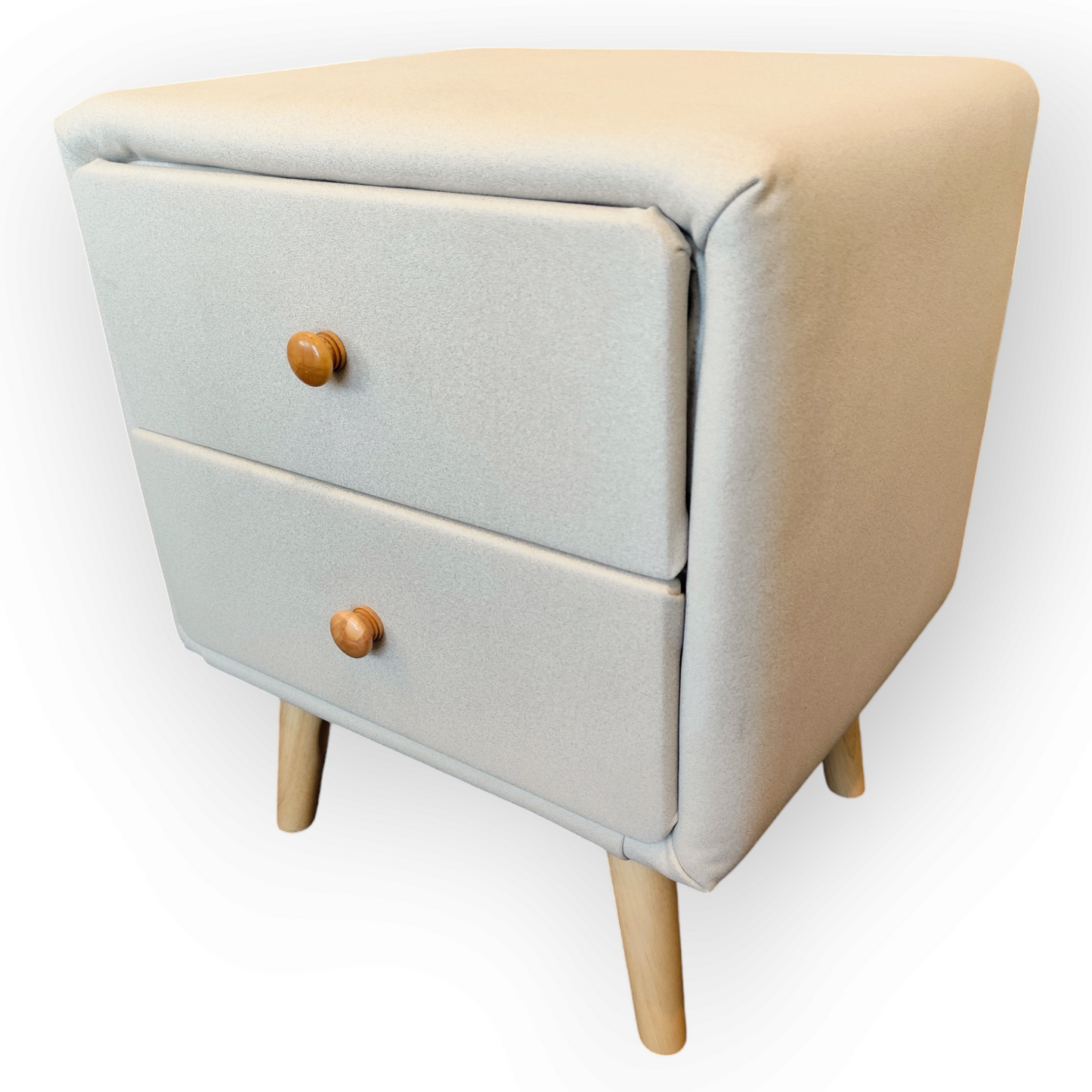 Modern leathaire Bedside Table with Solid Wood Legs-Cream