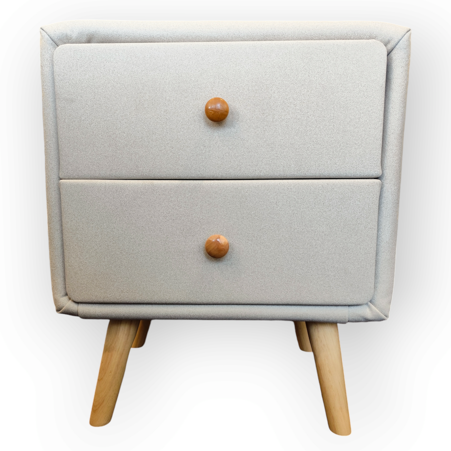 Modern leathaire Bedside Table with Solid Wood Legs-Cream