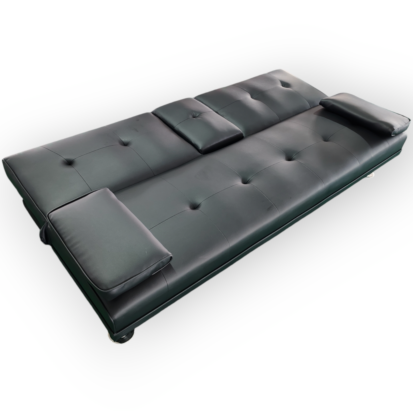 188cm PU leather Modern Convertible Sofa Bed with Pull-Out Cup Holder