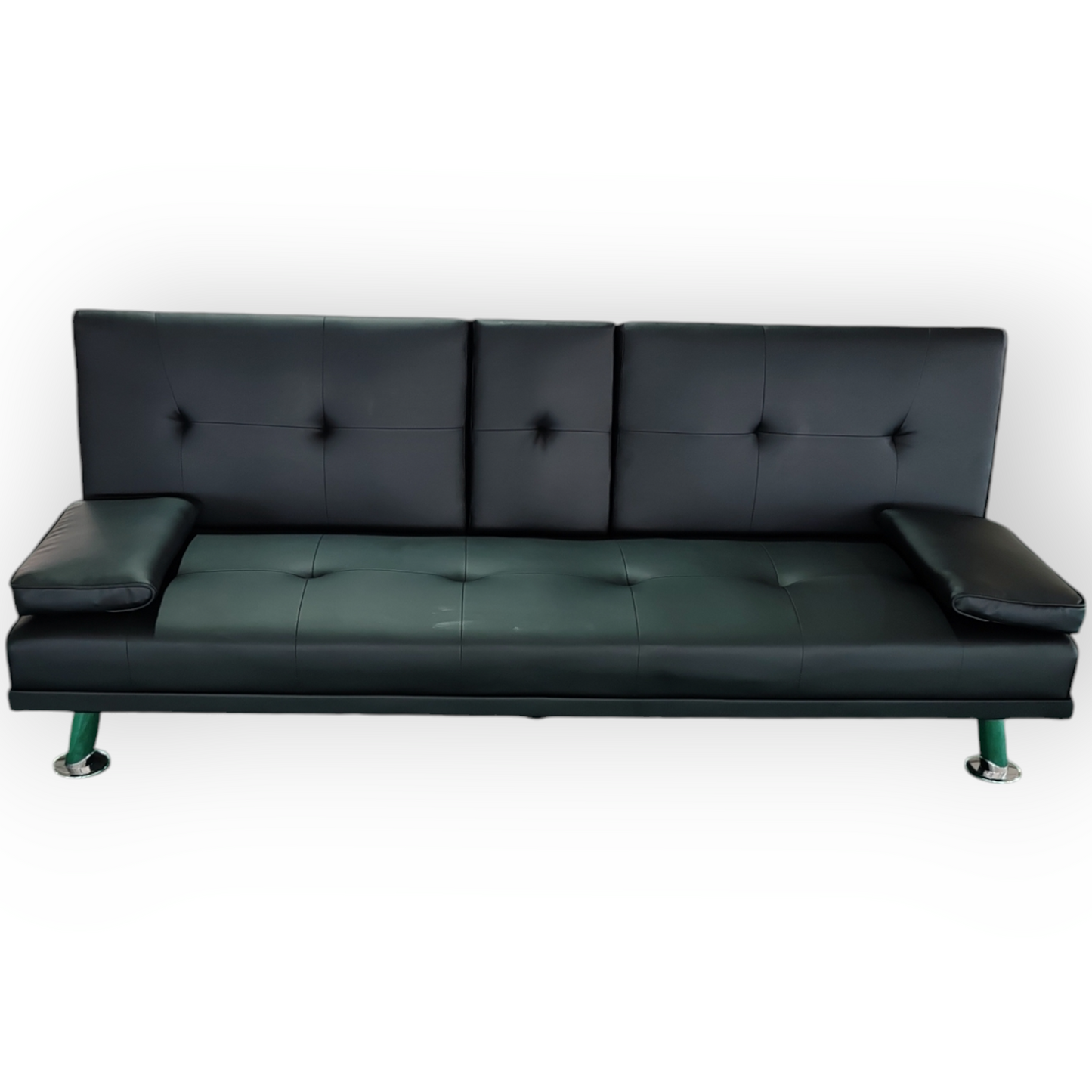 188cm PU leather Modern Convertible Sofa Bed with Pull-Out Cup Holder