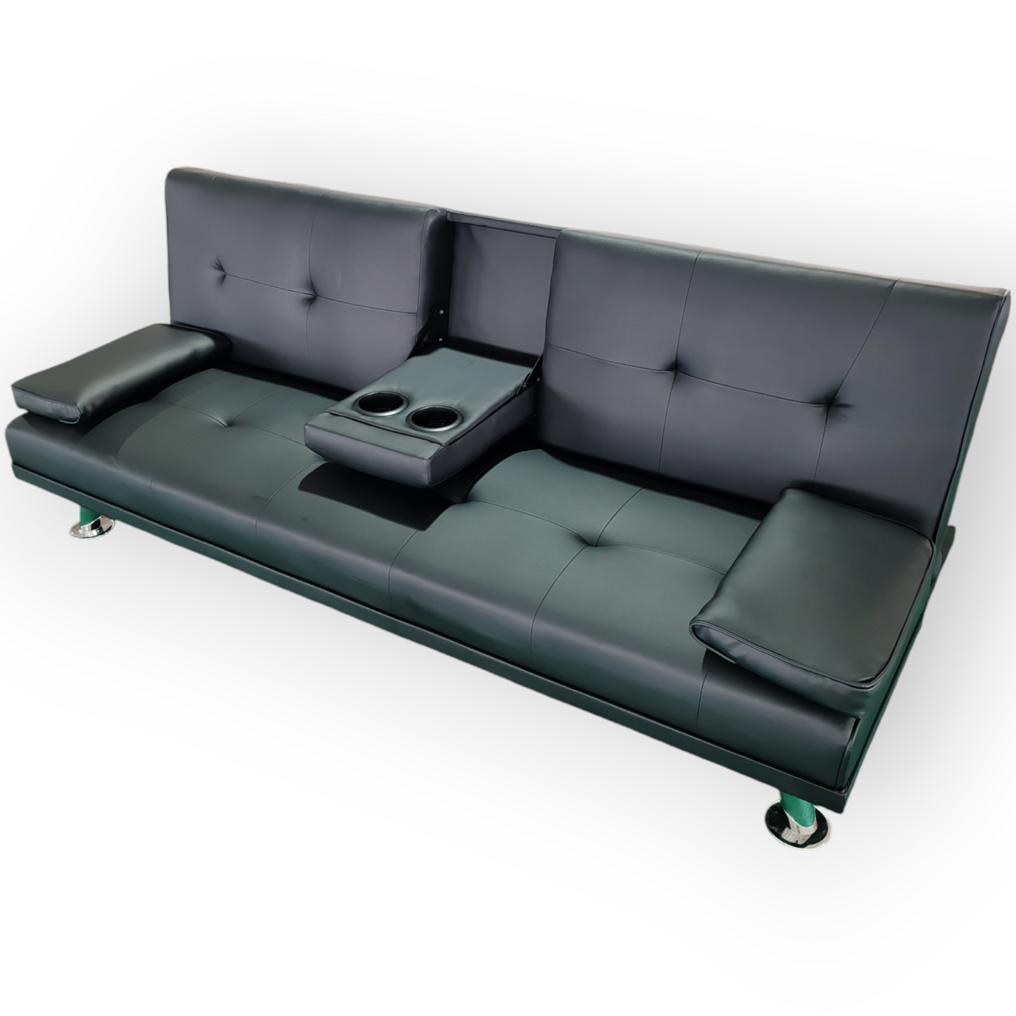 188cm PU leather Modern Convertible Sofa Bed with Pull-Out Cup Holder