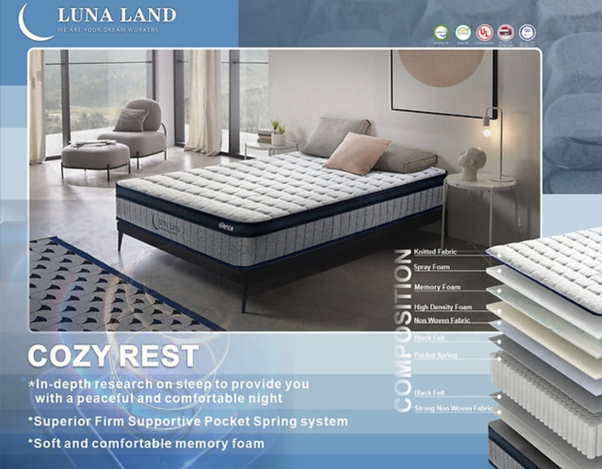 Luna Land "Cozy Rest" Hybrid Mattress – Double Size, Memory Foam & Pocket Spring for Premium Comfort