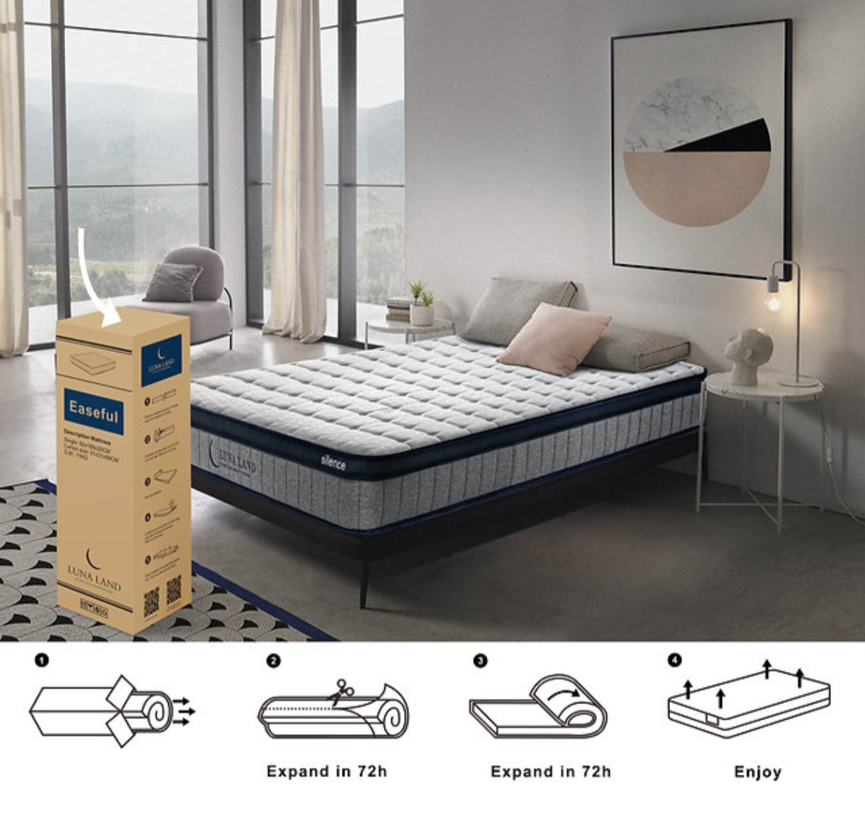 Luna Land "Cozy Rest" Hybrid Mattress – Double Size, Memory Foam & Pocket Spring for Premium Comfort