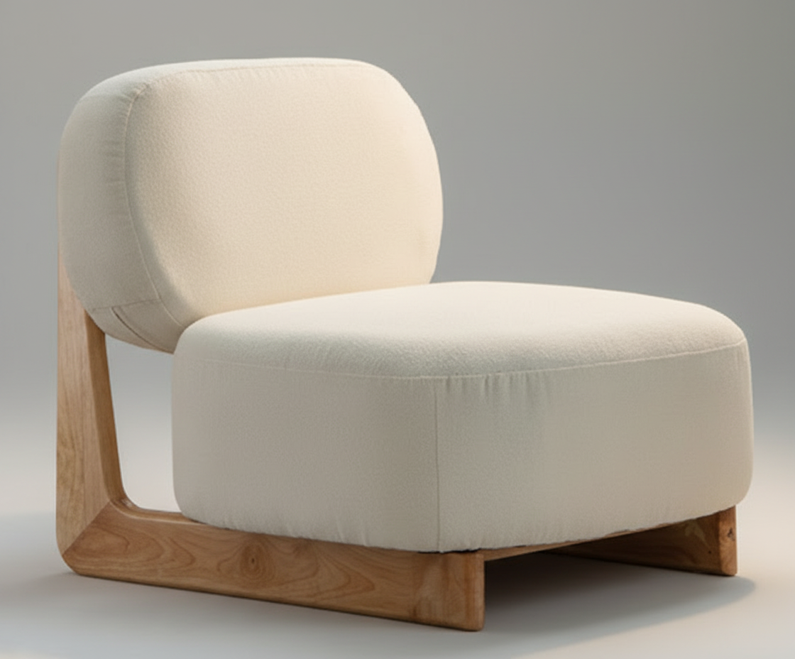 Dora Contemporary Wooden Base Armchair--Cream
