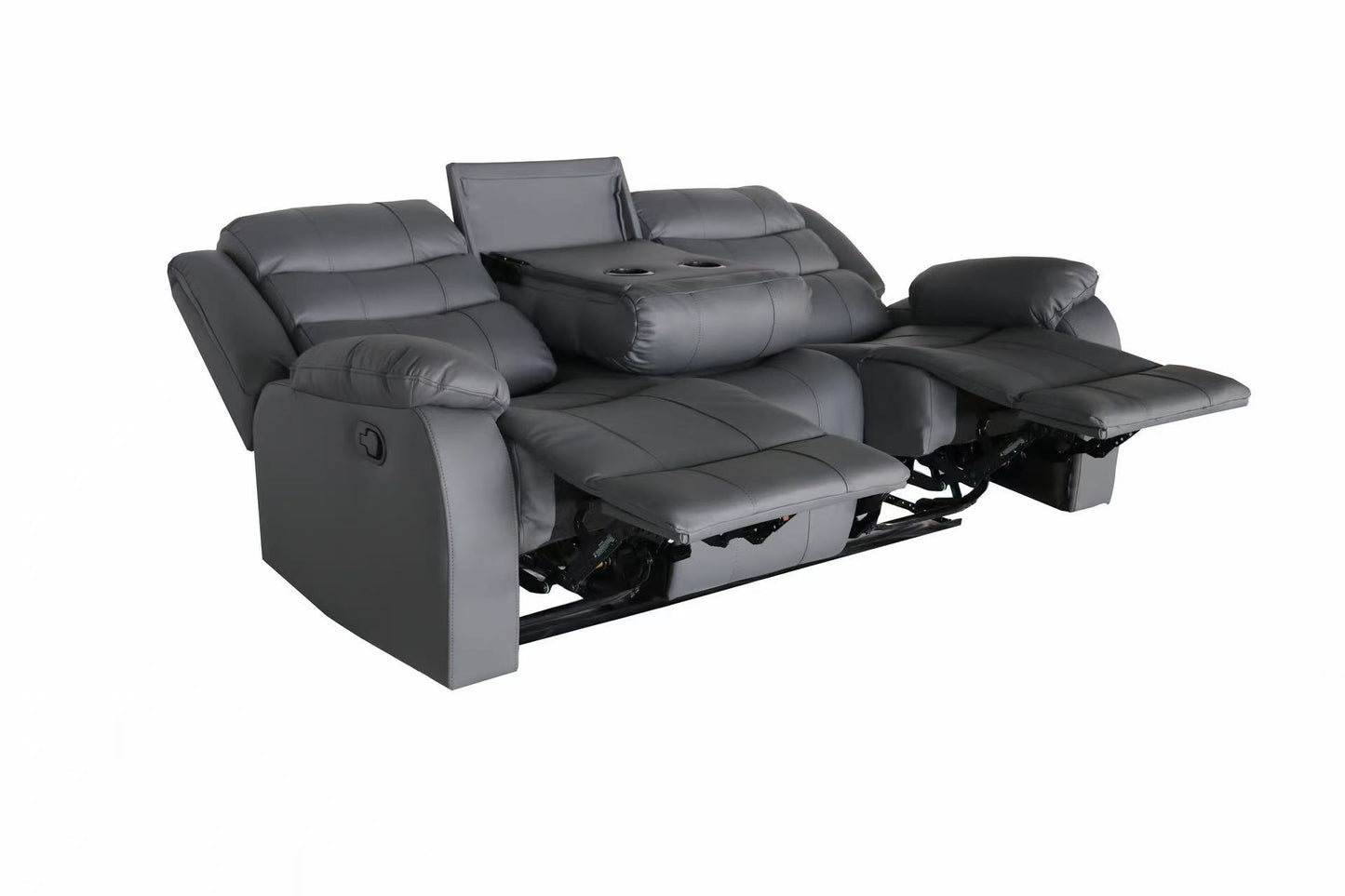 Full Air Leather Manual Recliner Sofa Set – 3-Piece Living Room Set with Drop-Down Table & 5 Recliners