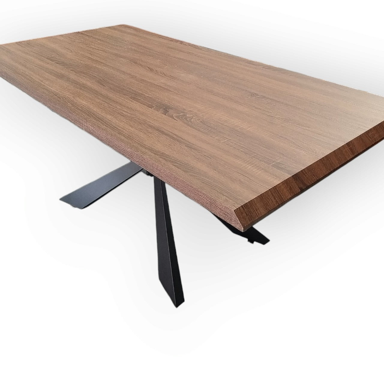 180cm Walnut Dining Table with Black Cross Metal Legs