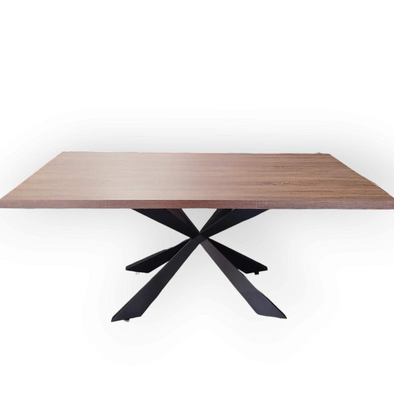 180cm Walnut Dining Table with Black Cross Metal Legs