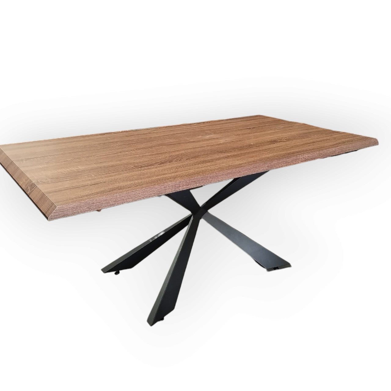 180cm Walnut Dining Table with Black Cross Metal Legs