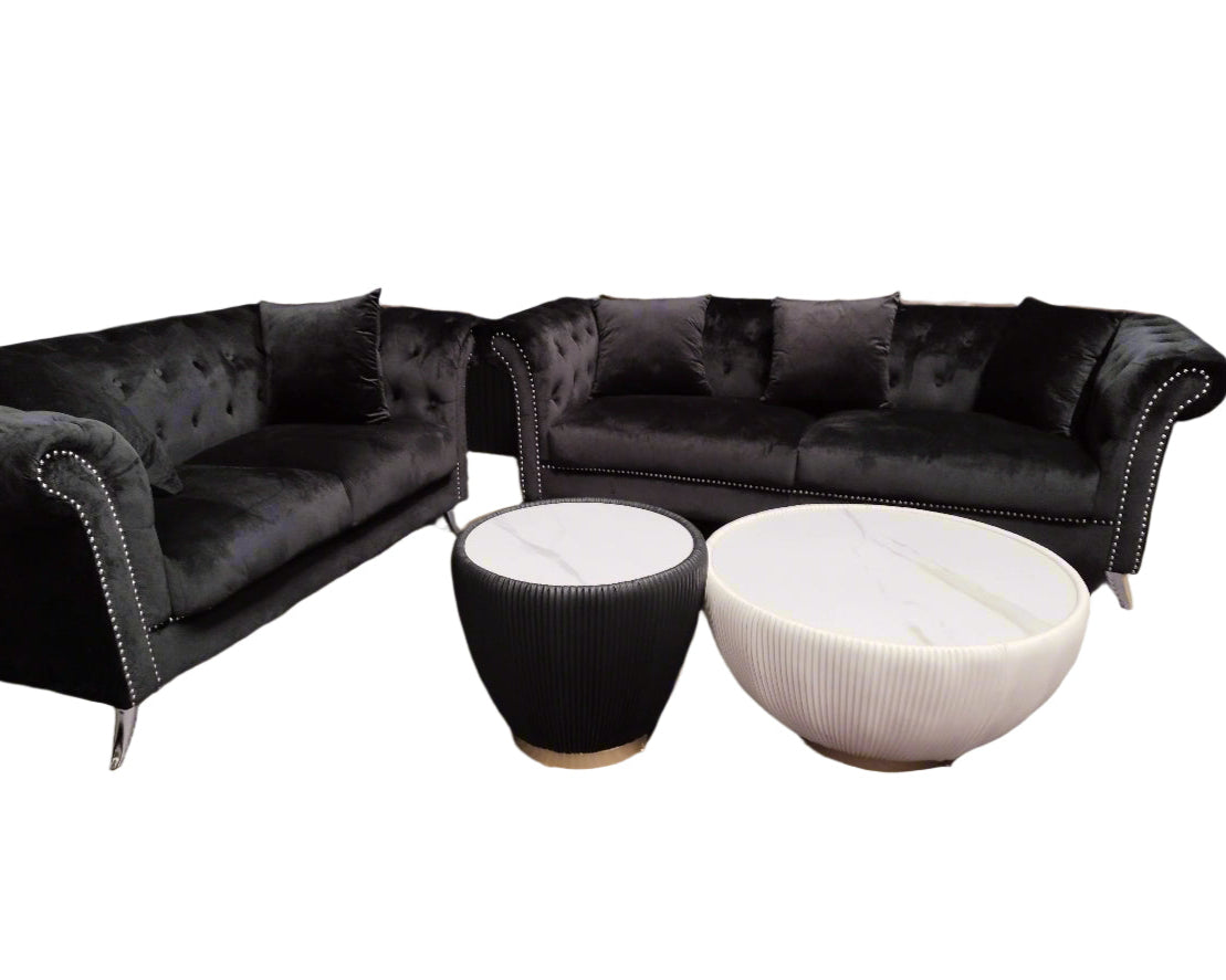 Regal Velvet Chesterfield Sofa--Black