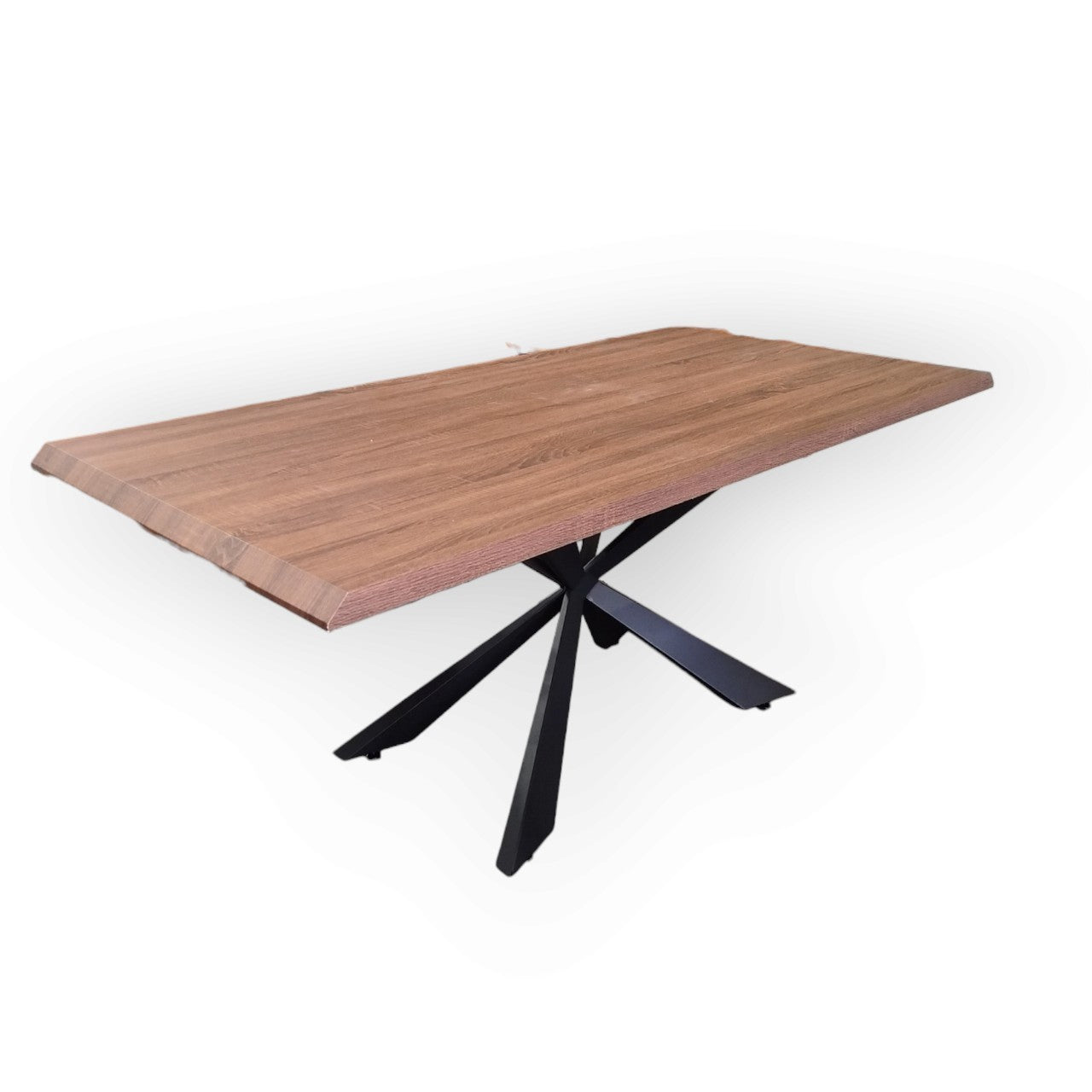 180cm Walnut Dining Table with Black Cross Metal Legs