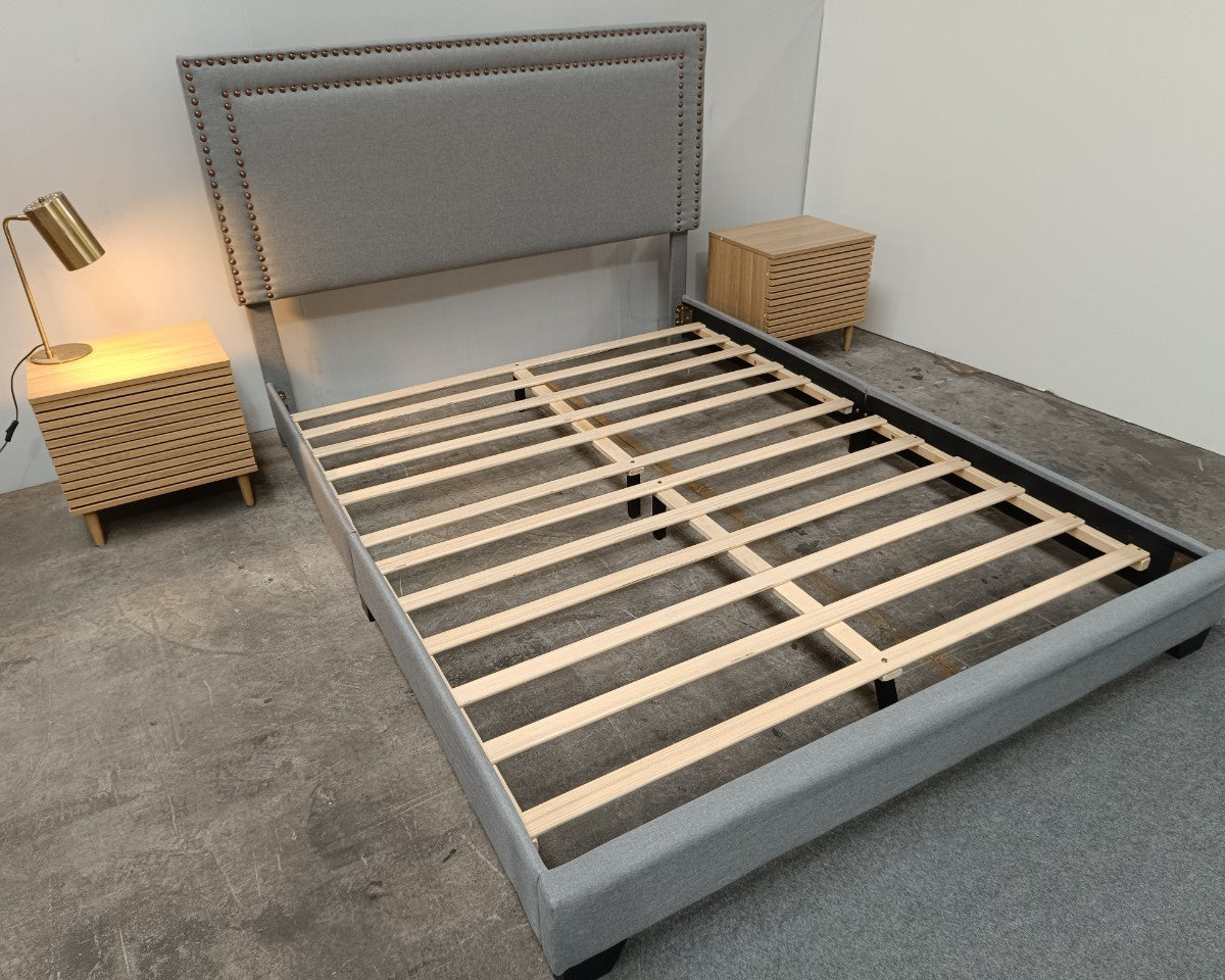 Queen size Mid-Century Linen Grey Bedframe adjustable bed Head