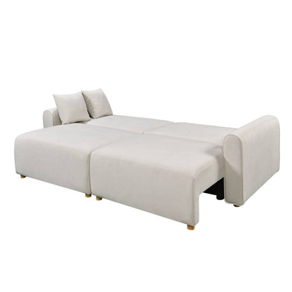 Luxury Convertible Sofa Bed – Premium Short Velvet Upholstered Sleeper Sofa with Storage & Sturdy Wooden Legs (Cream White)