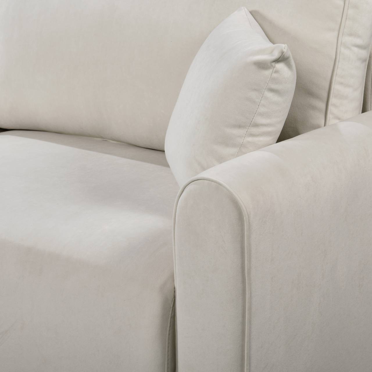 Luxury Convertible Sofa Bed – Premium Short Velvet Upholstered Sleeper Sofa with Storage & Sturdy Wooden Legs (Cream White)