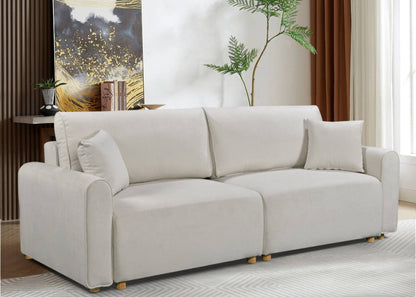 Luxury Convertible Sofa Bed – Premium Short Velvet Upholstered Sleeper Sofa with Storage & Sturdy Wooden Legs (Cream White)