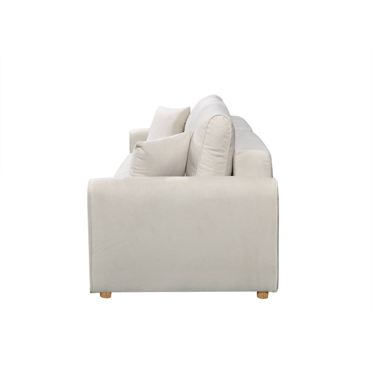Luxury Convertible Sofa Bed – Premium Short Velvet Upholstered Sleeper Sofa with Storage & Sturdy Wooden Legs (Cream White)