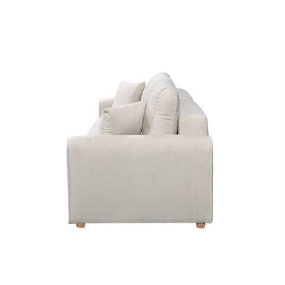 Luxury Convertible Sofa Bed – Premium Short Velvet Upholstered Sleeper Sofa with Storage & Sturdy Wooden Legs (Cream White)