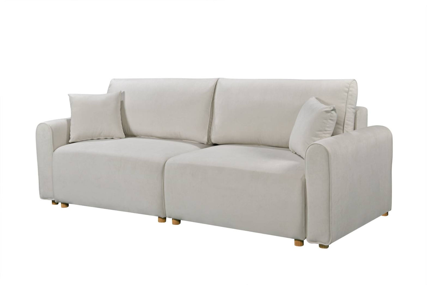 Luxury Convertible Sofa Bed – Premium Short Velvet Upholstered Sleeper Sofa with Storage & Sturdy Wooden Legs (Cream White)