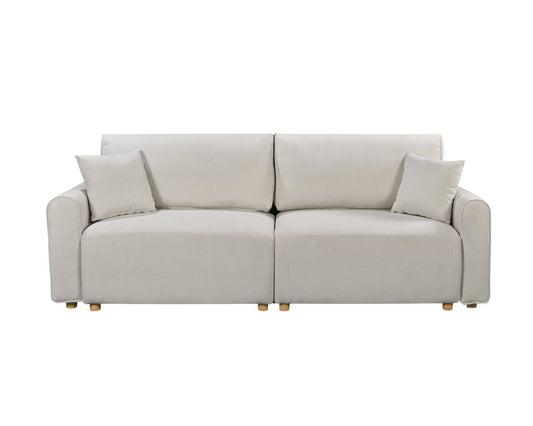 Luxury Convertible Sofa Bed – Premium Short Velvet Upholstered Sleeper Sofa with Storage & Sturdy Wooden Legs (Cream White)