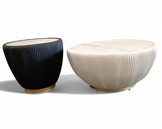 Luxury Sintered Stone Coffee Table Set – Modern Elegance with Faux Leather & Gold Accents