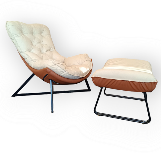Marshmallow faux leather arm chair with Ottoman