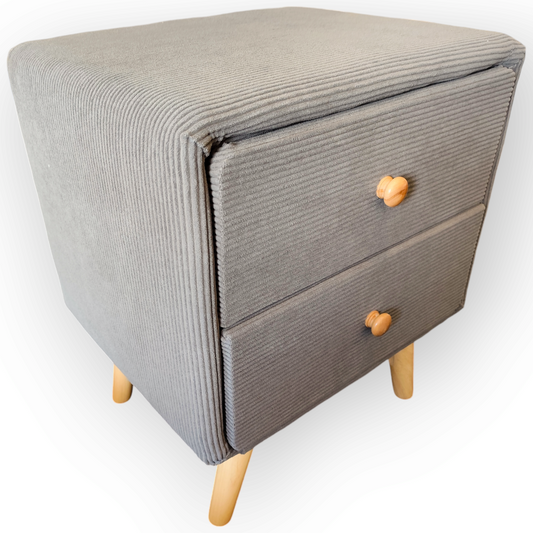 Modern Corduroy Bedside Table with Solid Wood Legs--Grry
