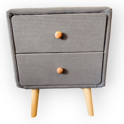 Modern Corduroy Bedside Table with Solid Wood Legs--Grry