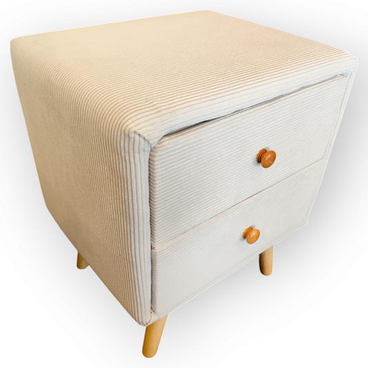 Modern Corduroy Bedside Table with Solid Wood Legs--Cream