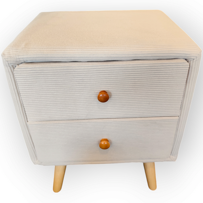 Modern Corduroy Bedside Table with Solid Wood Legs--Cream