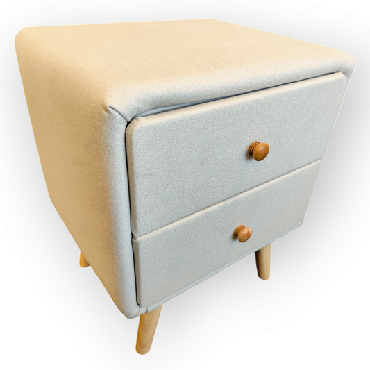 Modern Plush Velvet Bedside Table with Solid Wood Legs-Cream