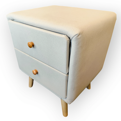 Modern leathaire Bedside Table with Solid Wood Legs-Cream
