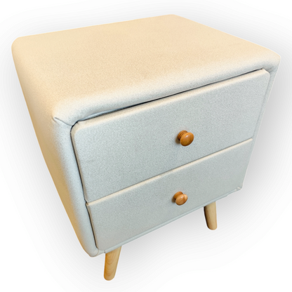 Modern leathaire Bedside Table with Solid Wood Legs-Cream