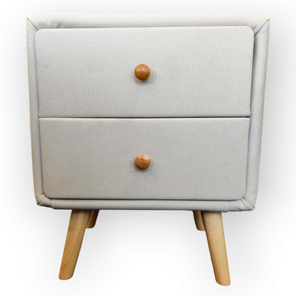Modern leathaire Bedside Table with Solid Wood Legs-Cream