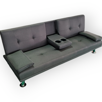 188cm Linen Modern Convertible Sofa Bed with Pull-Out Cup Holder
