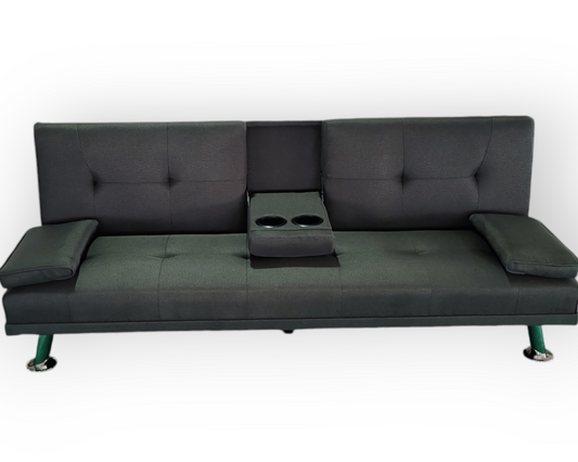 188cm Linen Modern Convertible Sofa Bed with Pull-Out Cup Holder
