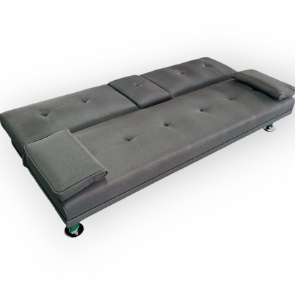 188cm Linen Modern Convertible Sofa Bed with Pull-Out Cup Holder