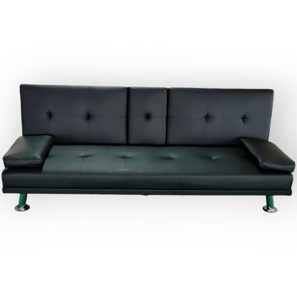 188cm PU leather Modern Convertible Sofa Bed with Pull-Out Cup Holder