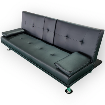 188cm PU leather Modern Convertible Sofa Bed with Pull-Out Cup Holder