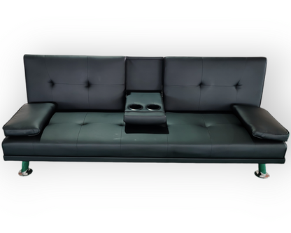 188cm PU leather Modern Convertible Sofa Bed with Pull-Out Cup Holder