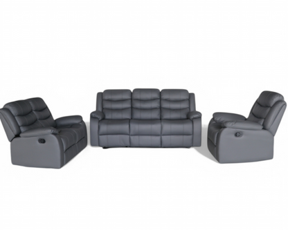 Full Air Leather Manual Recliner Sofa Set – 3-Piece Living Room Set with Drop-Down Table & 5 Recliners