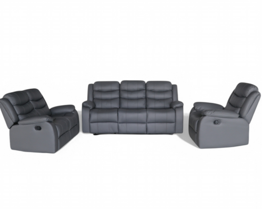 Full Air Leather Manual Recliner Sofa Set – 3-Piece Living Room Set with Drop-Down Table & 5 Recliners