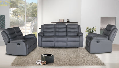 Full Air Leather Manual Recliner Sofa Set – 3-Piece Living Room Set with Drop-Down Table & 5 Recliners